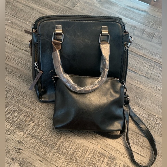 2 Piece Bag Purse Set, handles strap, NWOT, Black and Brown Faux leather - Picture 2 of 12